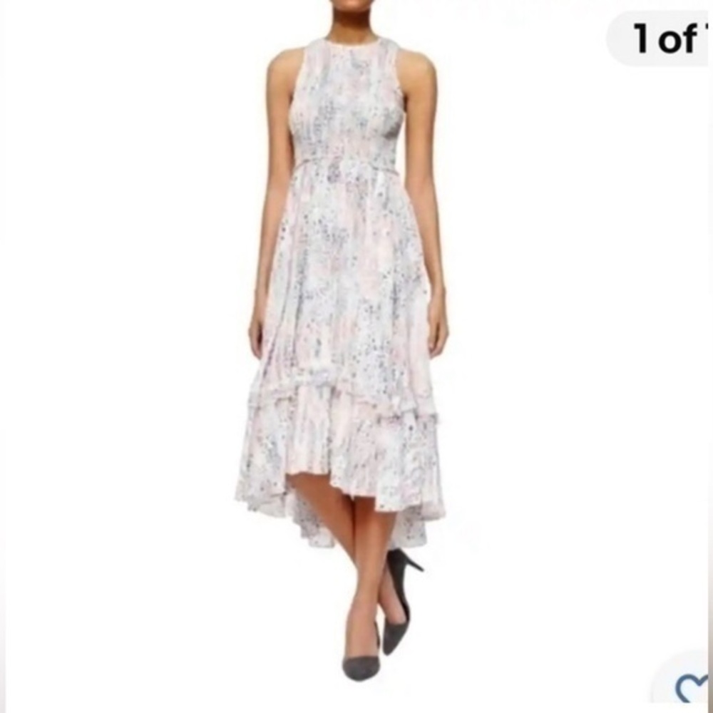 Rebecca Taylor Sleeveless Smocked Ruffle Silk Dress